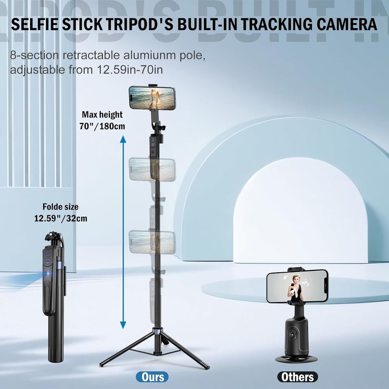Zarcaco Store Auto Face Tracking Tripod 360 Rotation with Stand,Android and iPhone Tripod Holder with Remote and Gesture Control, No App,Built-in Tracking Camera Selfie Stick for Vlog Video Recording Tiktok - Image 4